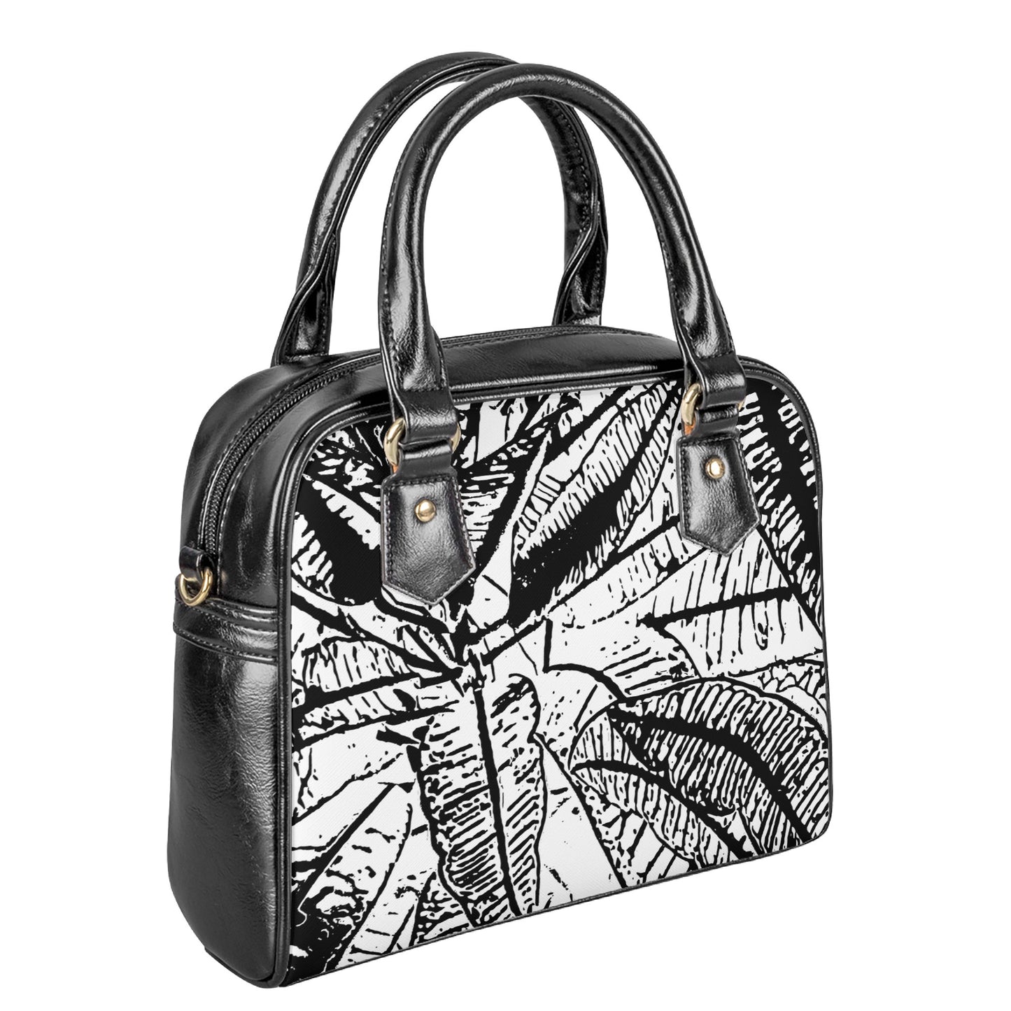 Black and White Croton Shoulder Handbags