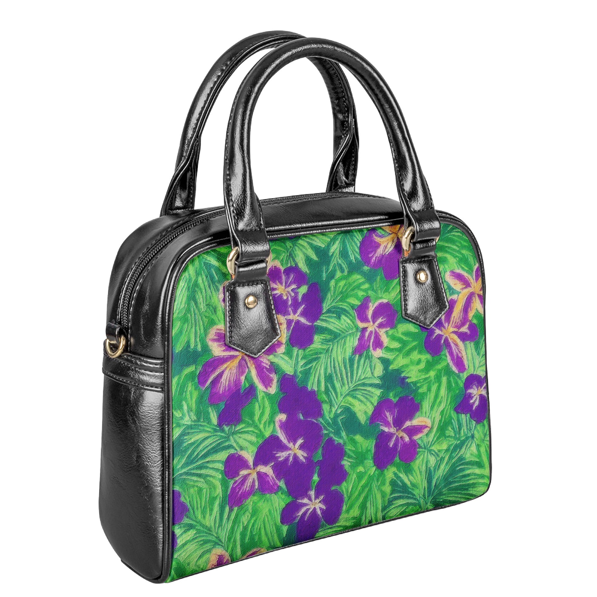 Blue Flag Iris on Green Shoulder Handbags
