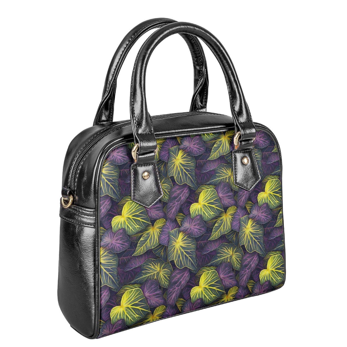 Luxtrini Iridescent Syngonium: Purple and Yellow Shoulder Handbags