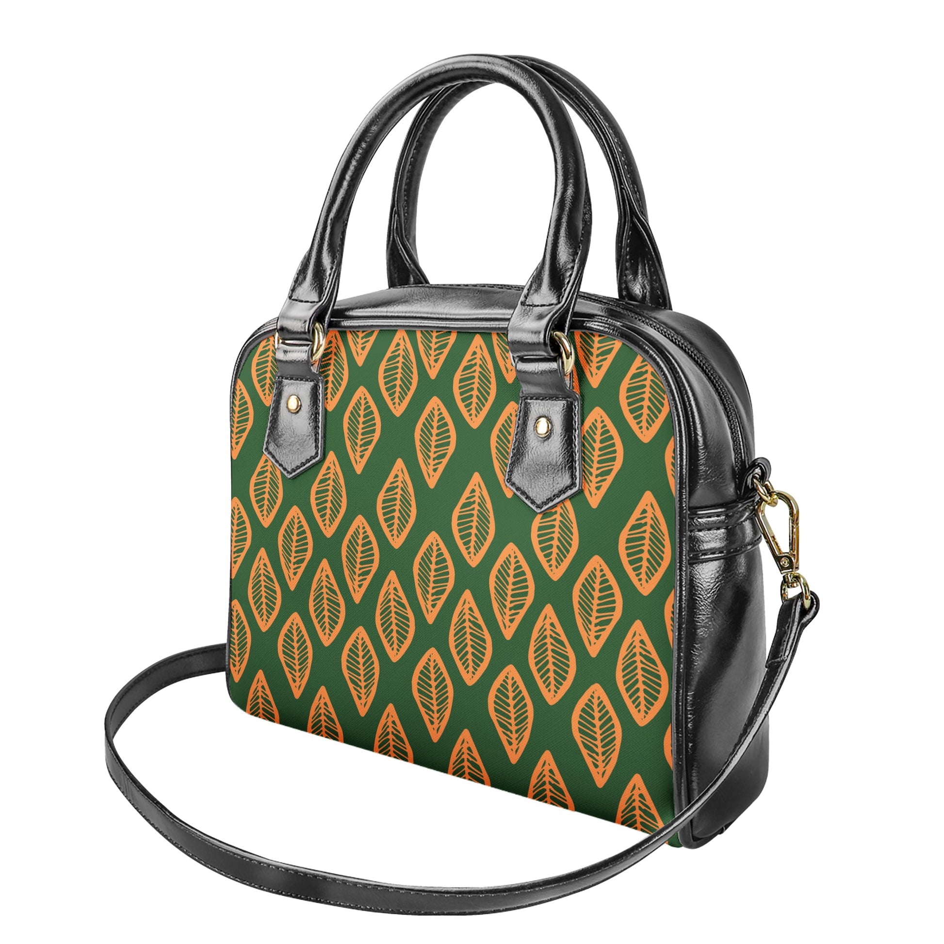 African Mud Cloth #16 Green and Orange Shoulder Handbags