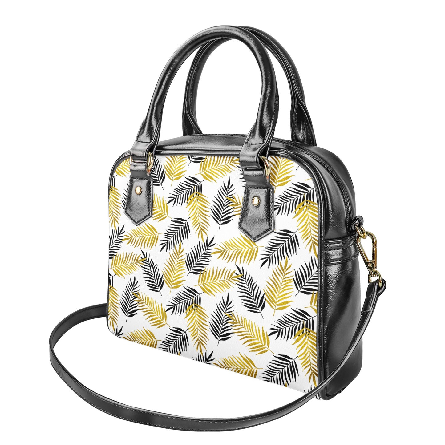 Black and Gold Palm Branches Shoulder Handbags