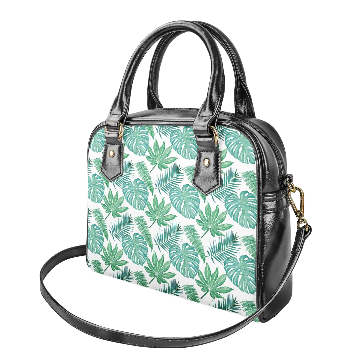 Palm and Monstera Leaf Green Pattern Shoulder Handbags