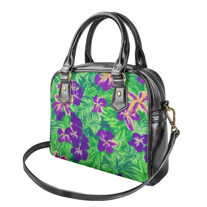 Blue Flag Iris on Green Shoulder Handbags