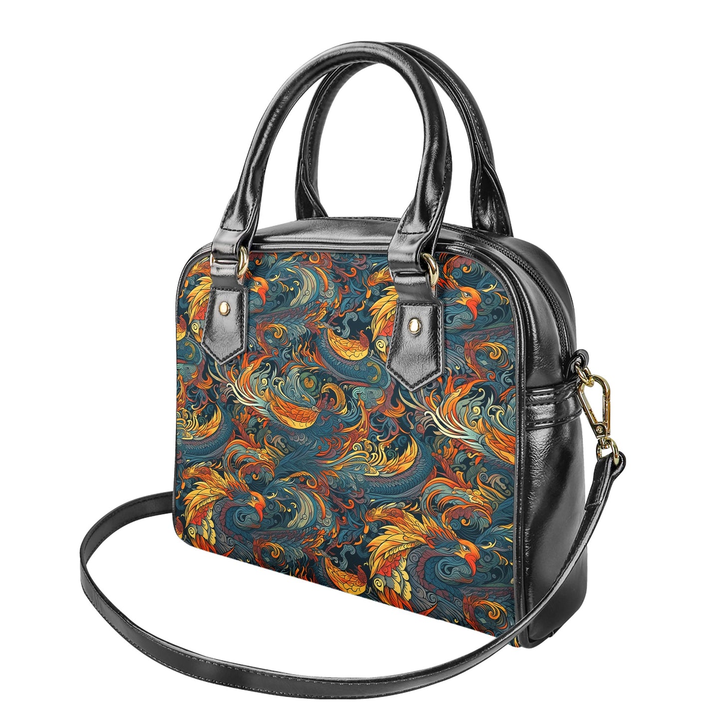 Majestic Dragon and a Graceful Phoenix Shoulder Handbags