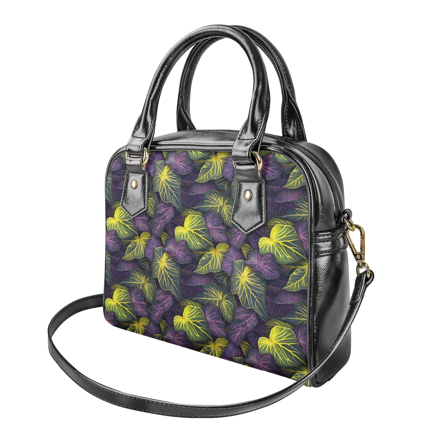 Luxtrini Iridescent Syngonium: Purple and Yellow Shoulder Handbags