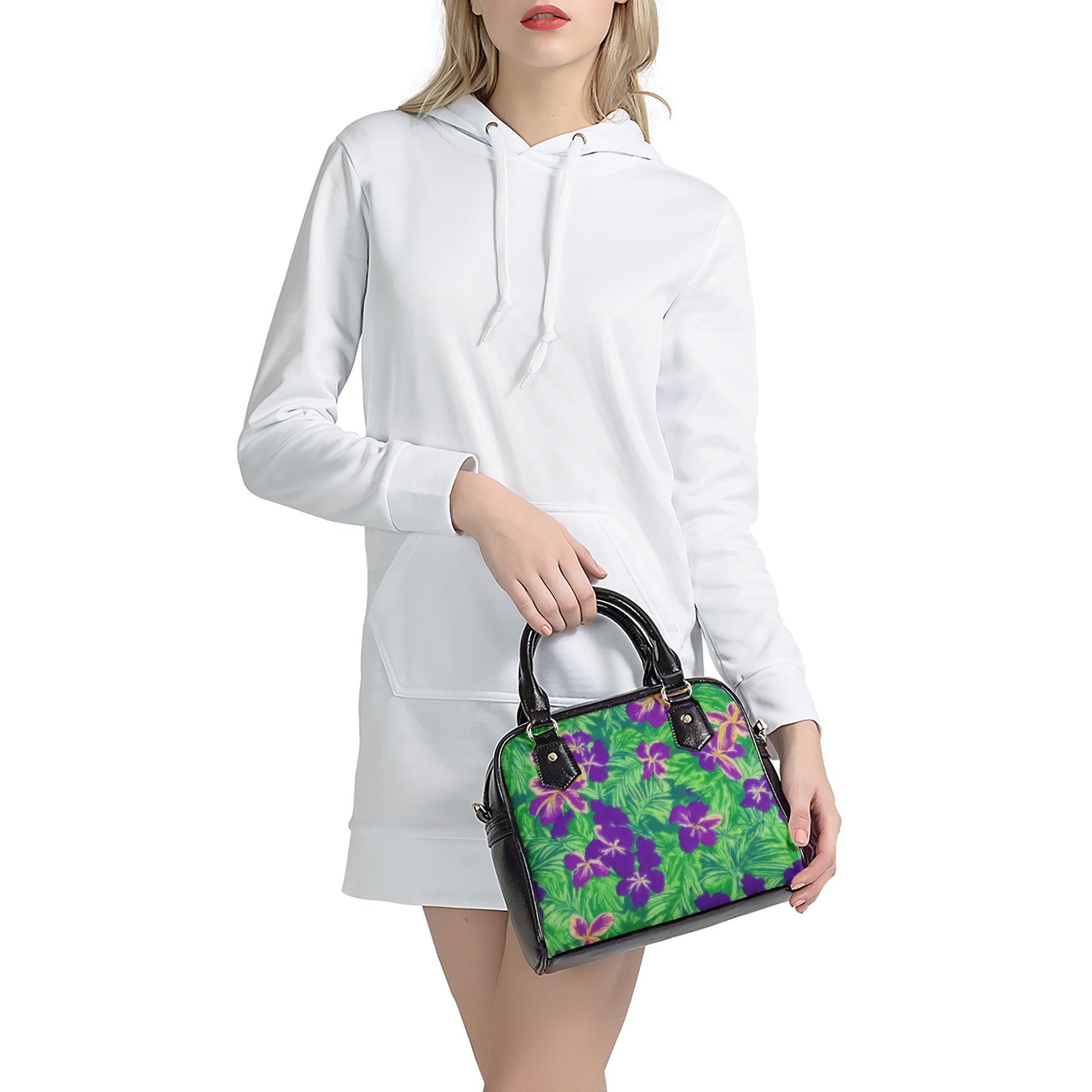 Blue Flag Iris on Green Shoulder Handbags