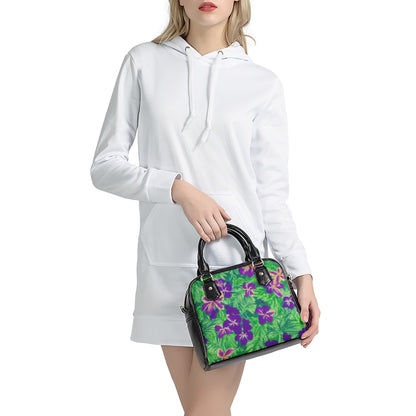 Blue Flag Iris on Green Shoulder Handbags