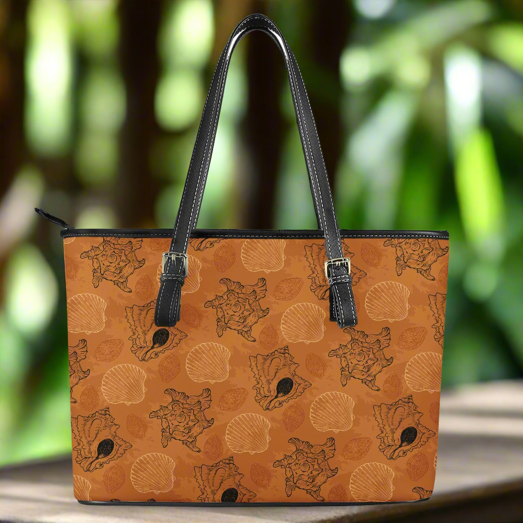 Orange Seashell - Leather Tote Bag