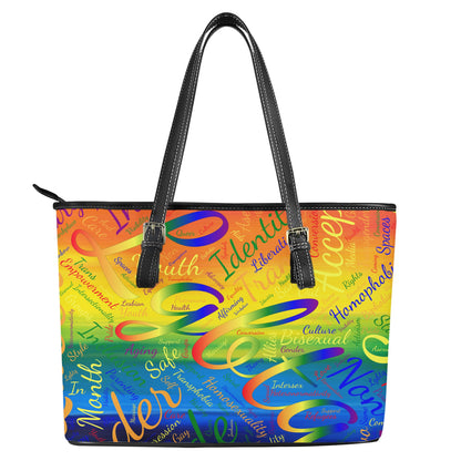 LGBTQ Word Cloud Leather Tote Bags