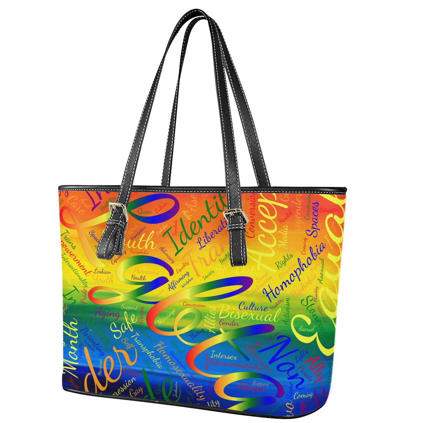 LGBTQ Word Cloud Leather Tote Bags