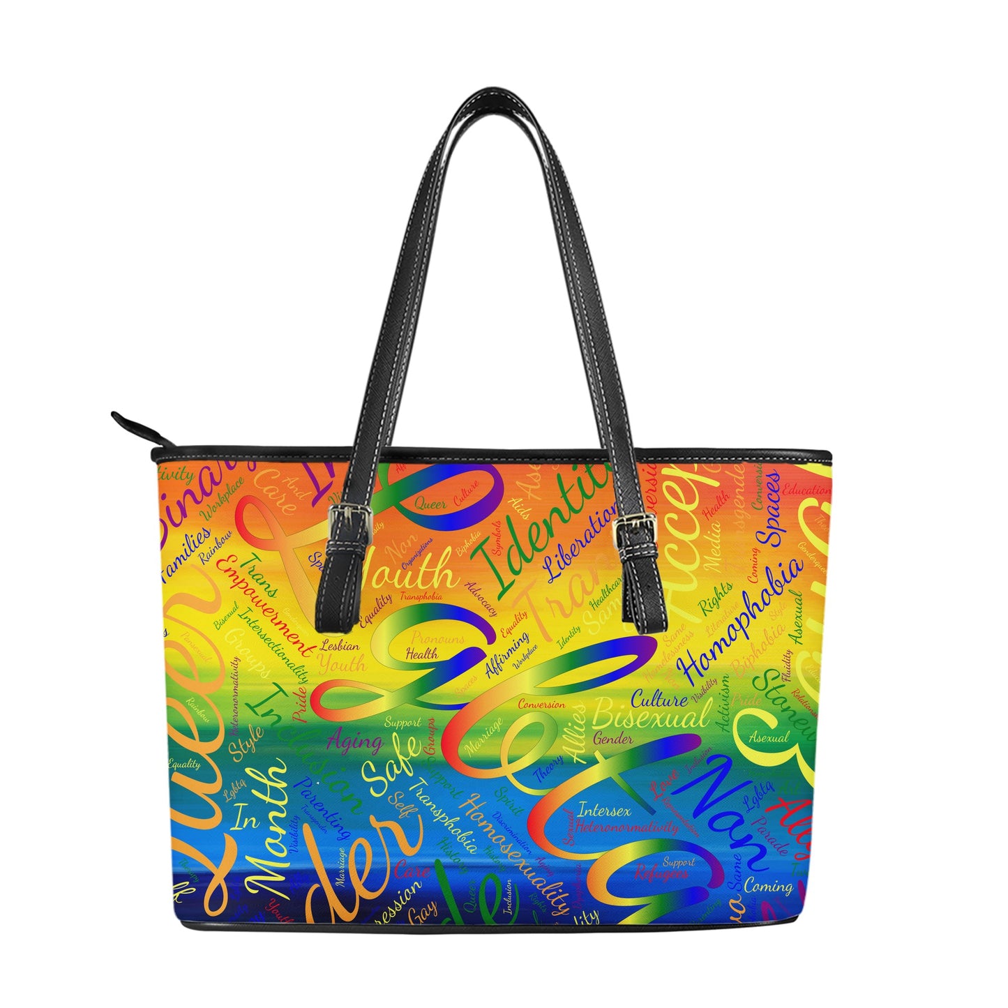 LGBTQ Word Cloud Leather Tote Bags