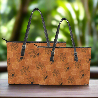 Orange Seashell - Leather Tote Bag