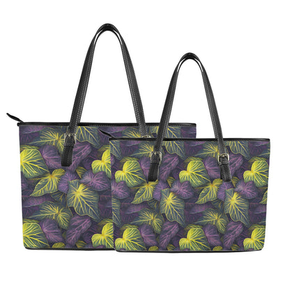 Luxtrini Iridescent Syngonium: Purple and Yellow Leather Tote Bags