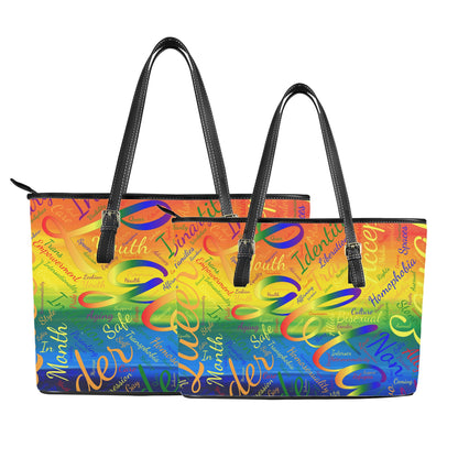 LGBTQ Word Cloud Leather Tote Bags