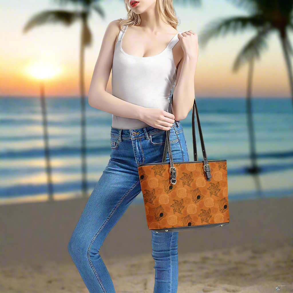 Orange Seashell - Leather Tote Bag