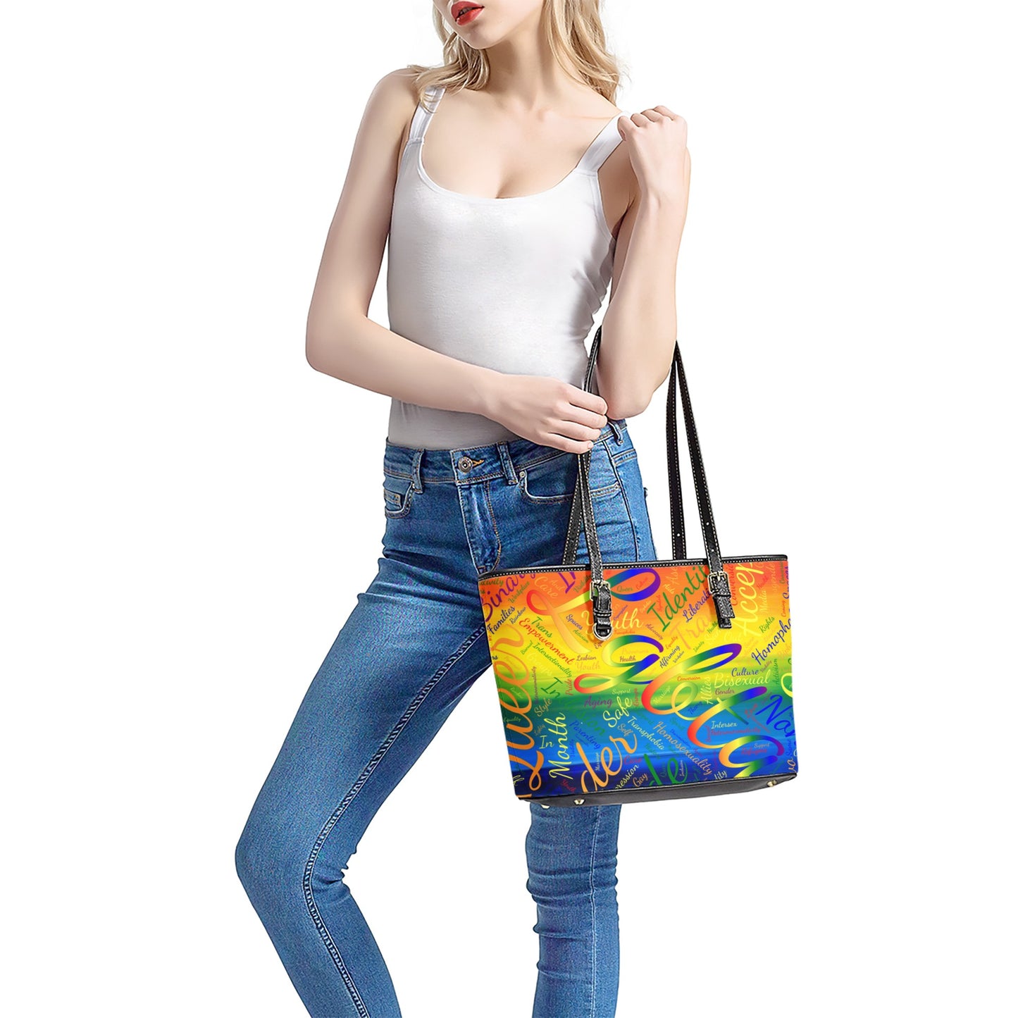 LGBTQ Word Cloud Leather Tote Bags