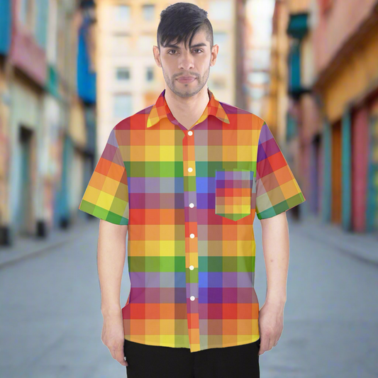 Rainbow Plaid Men's Hawaii Shirt