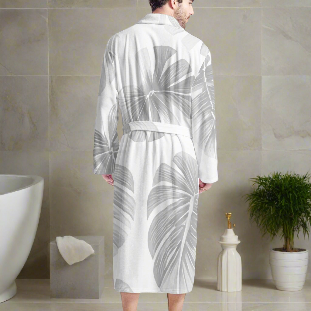 White Monstera Men's Bathrobe