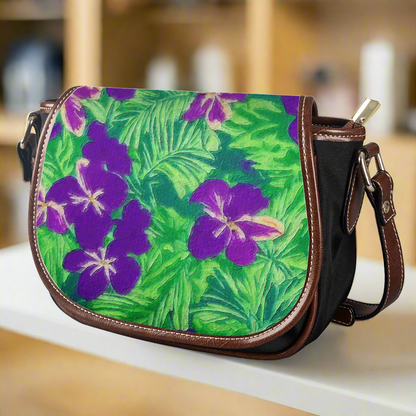 Saddle Bags -Blue Flag Iris on Green