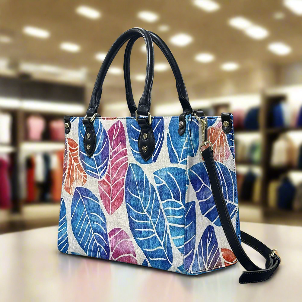 Tropical Breeze: Hand-Painted Leaf Print,  Women's PU leather twill handbag