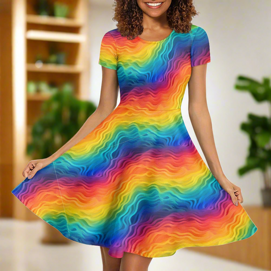 Rainbow Pride Scoop Neck Ruffle Dress | Vibrant, Handmade & Inclusive Sizing