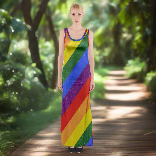 LGBTQ - Rainbow Pride Thigh Split Maxi Dress by Luxtrini