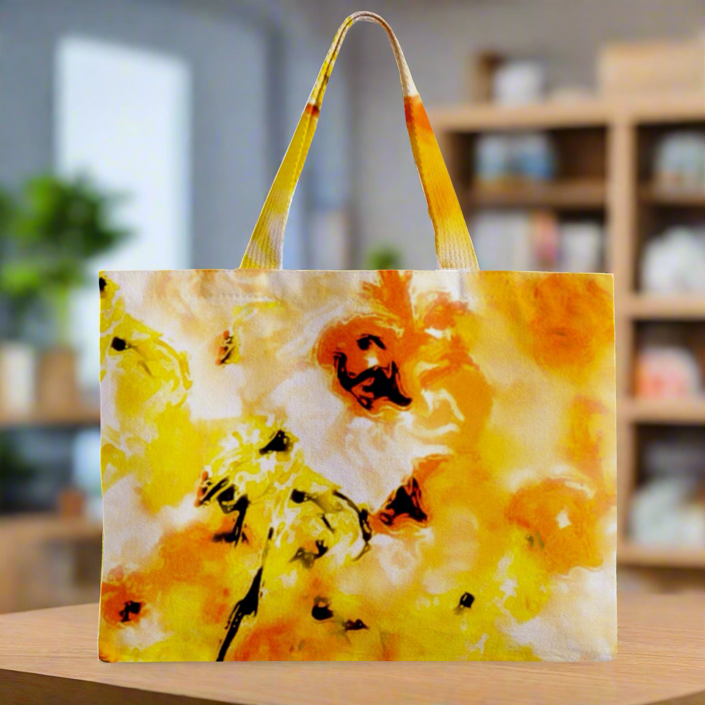 Zipper Mini Tote Bag Yellow Hibiscus Impressionist