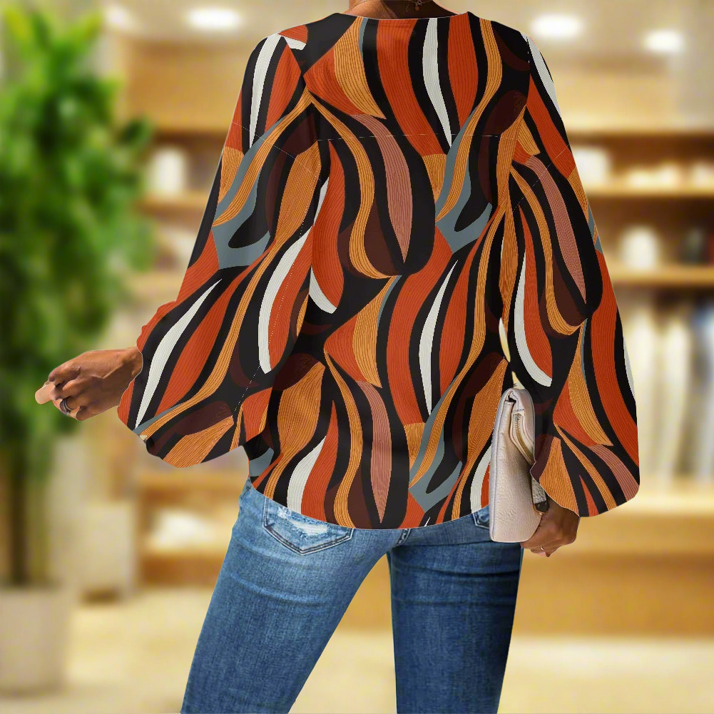 African Ethnic V-Neck Chiffon Puff Sleeve Blouse by Luxtrini