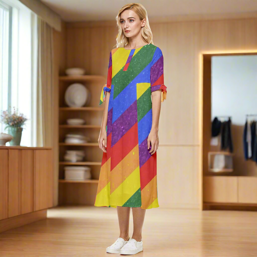 Rainbow Pride | Gay Pride | LGBTQ Pride | Bow Sleeve Chiffon Midi Dress