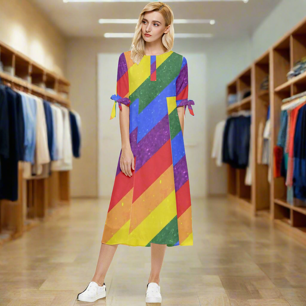 Rainbow Pride | Gay Pride | LGBTQ Pride | Bow Sleeve Chiffon Midi Dress