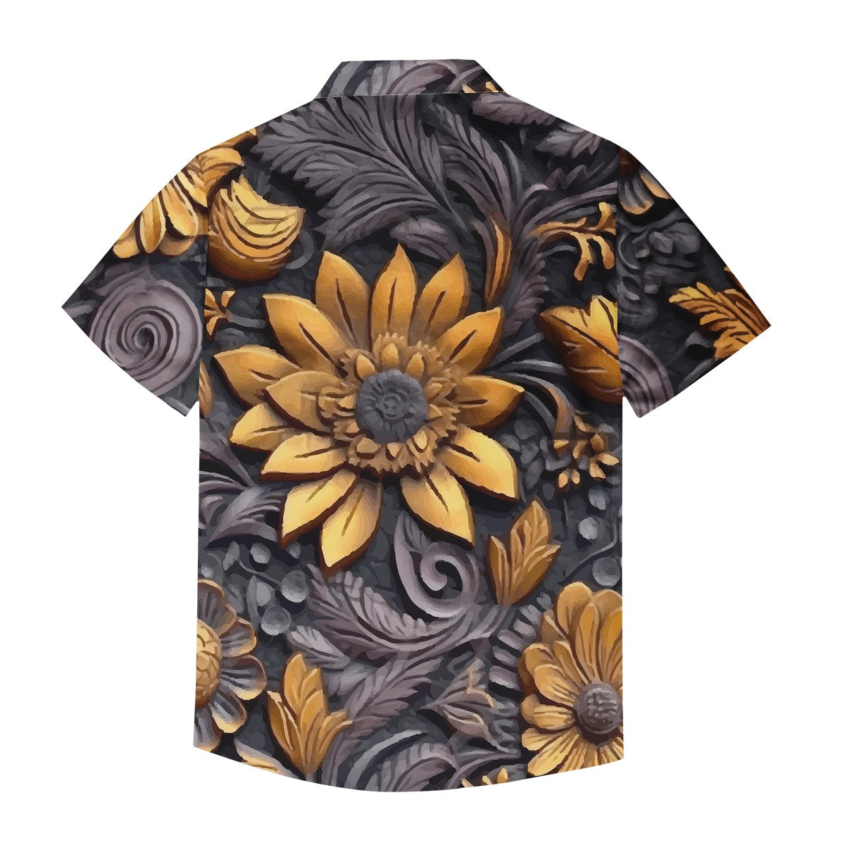 Gold Flowers Woodcut Men's Casual Shirt