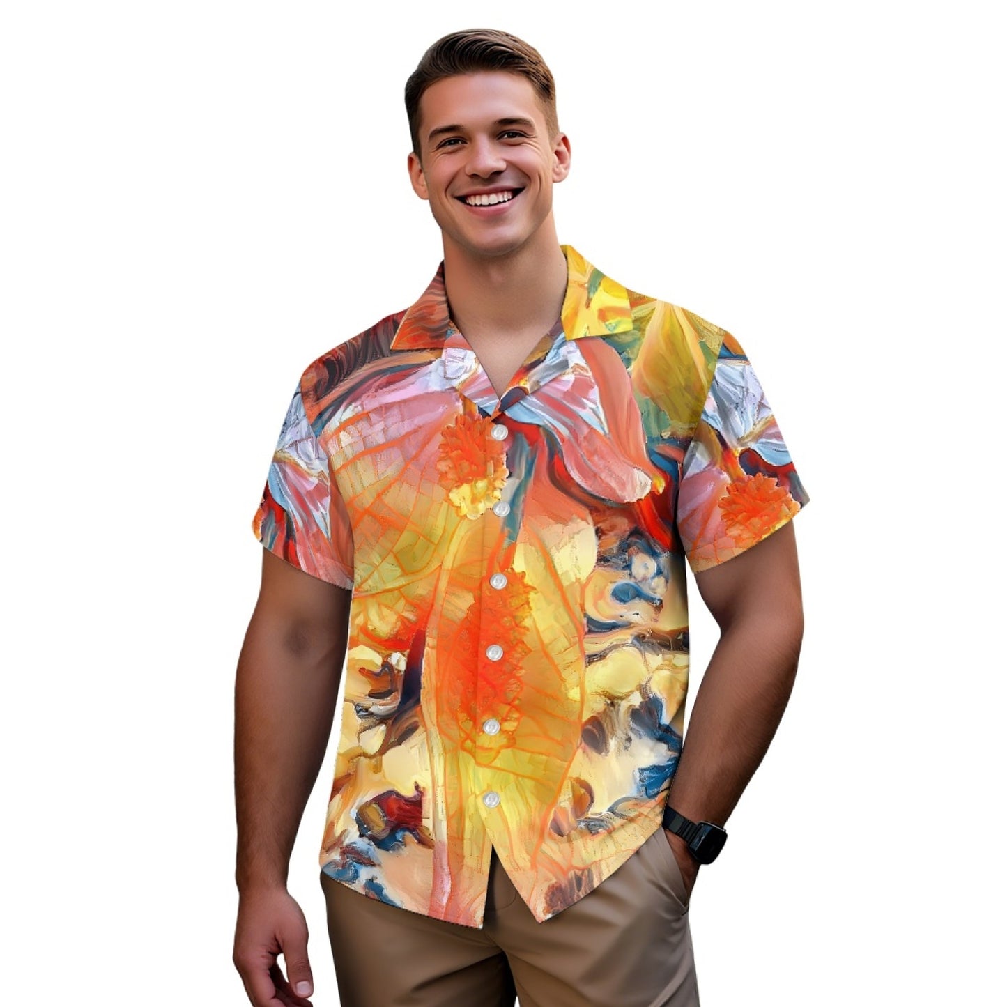 Golden Peace Lily Men's Hawaiian Shirt | Men's Aloha Shirt