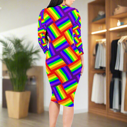 Rainbow Weave Women Bodycon Midi Sheath Dress