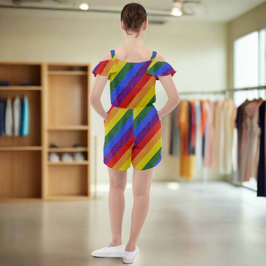 Ruffle Cut Out Chiffon Playsuit - Rainbow Pride