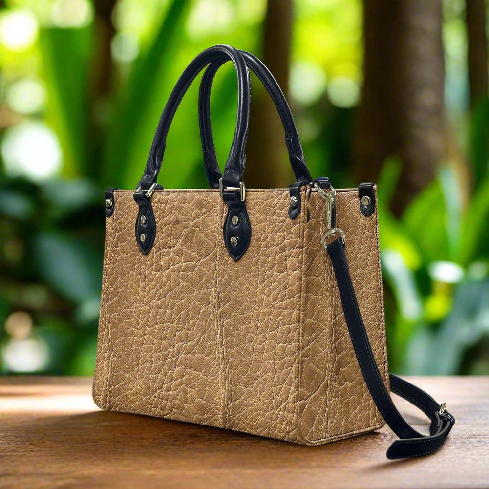 Natural Charm: Classic Brown Handbag with Intricate Grain Women's PU Leather Twill