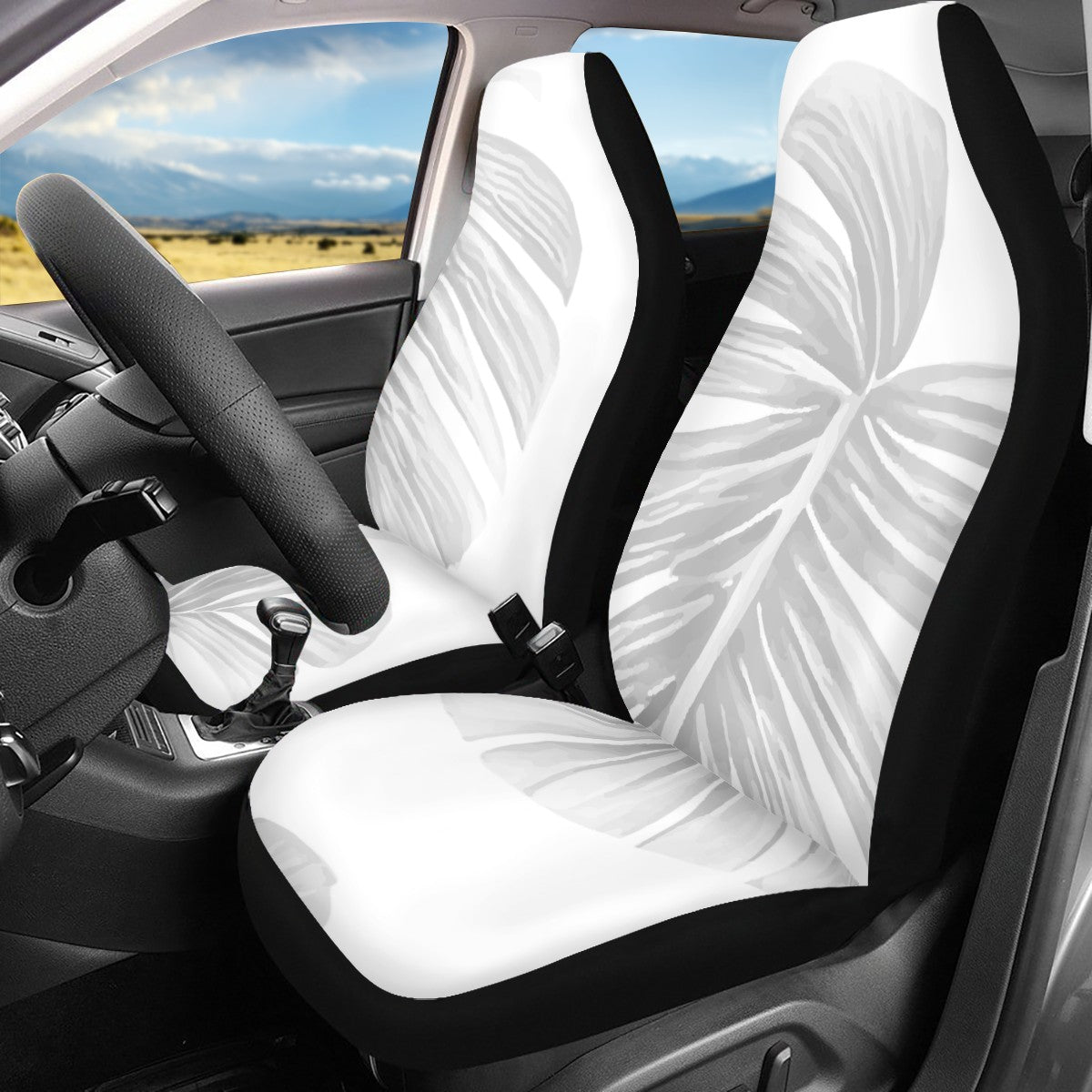 White Monstera Car Seat Cover Set