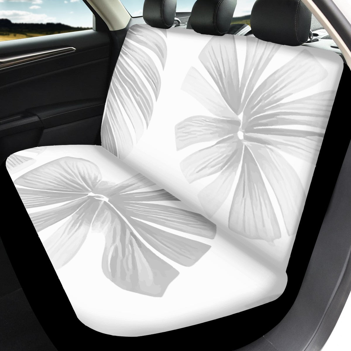 White Monstera Car Seat Cover Set