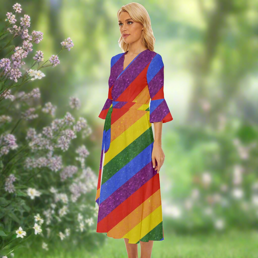 Luxtrini Rainbow Pride Midsummer Wrap Dress: Celebrate Your Pride in Style!