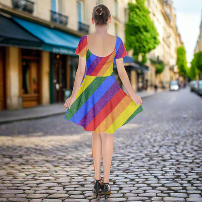 LGBTQ Short Sleeve Bardot Dress - Rainbow Pride