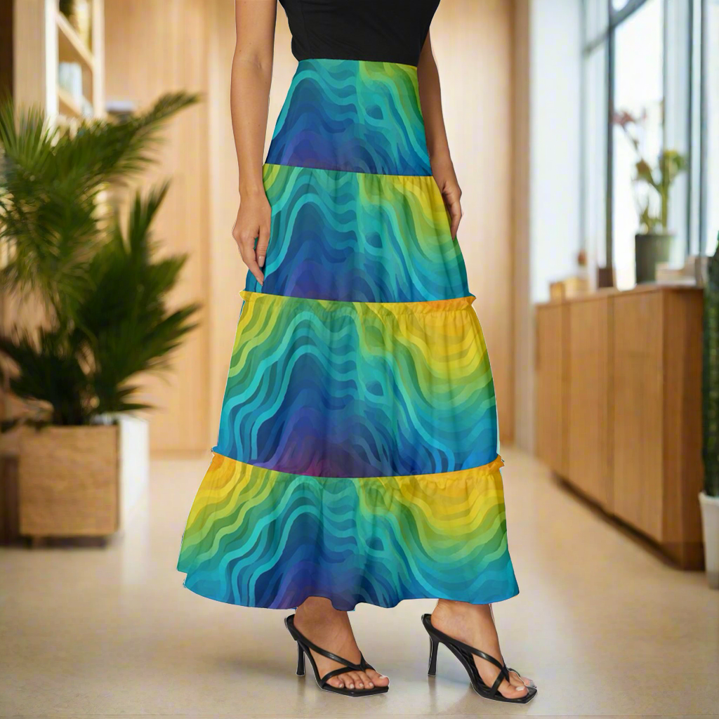 Lgbtq Rainbow Tiered Ruffle Maxi Skirt