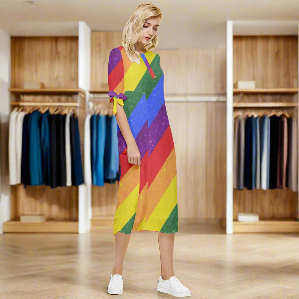 Rainbow Pride | Gay Pride | LGBTQ Pride | Bow Sleeve Chiffon Midi Dress