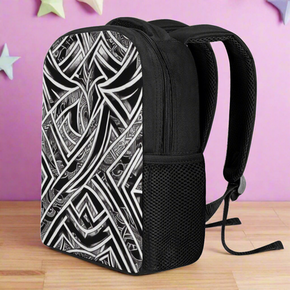 Black and White Polynesian 12 Inch Toddler Felt Backpack