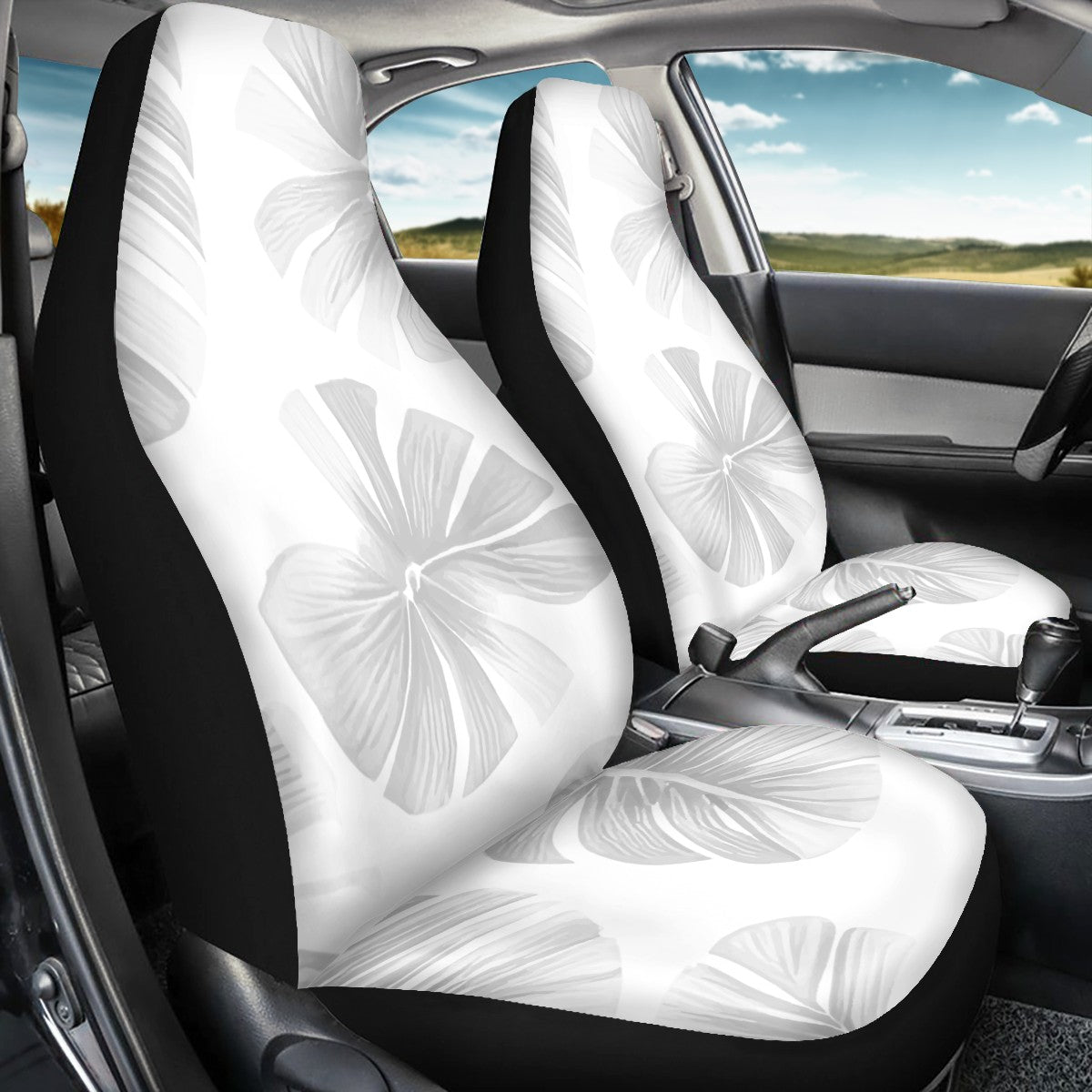 White Monstera Car Seat Covers