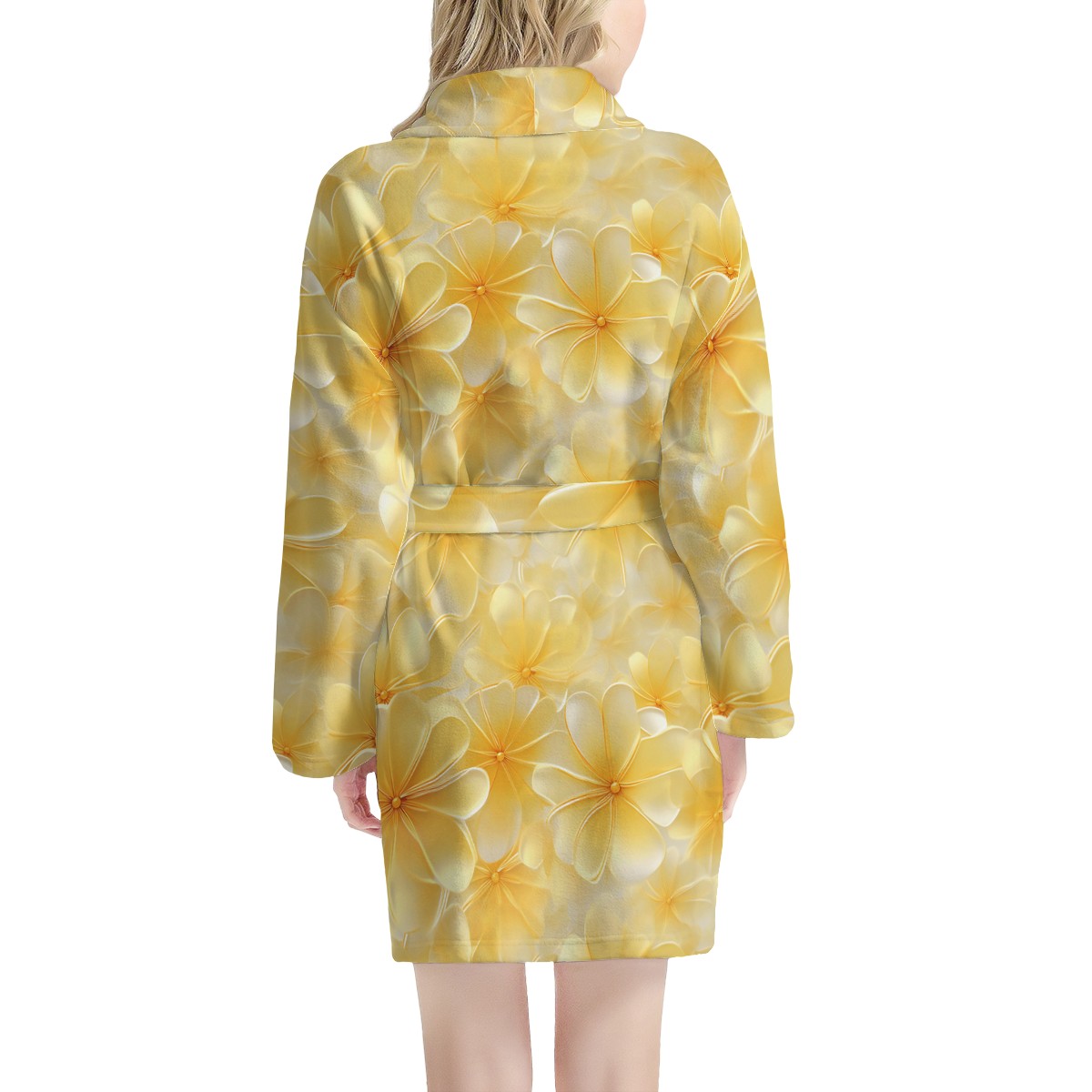Luxtrini Yellow Plumeria Women’s Bathrobe – Soft, Lightweight & Breathable Lounge Robe with Pockets