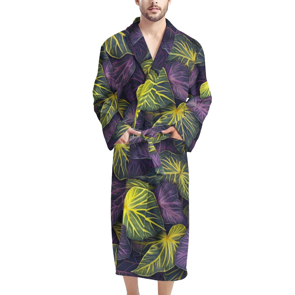 Luxtrini Iridescent Syngonium: Purple and Yellow Men's Bathrobe