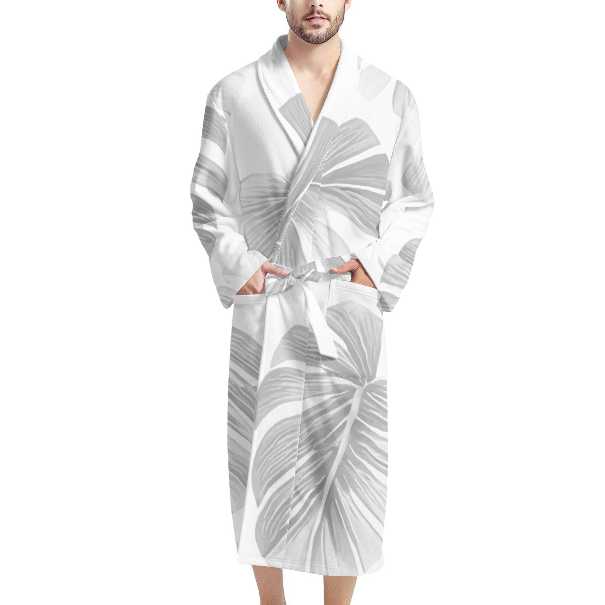 White Monstera Men's Bathrobe