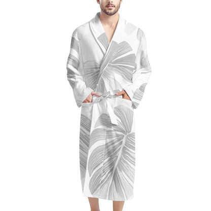 White Monstera Men's Bathrobe