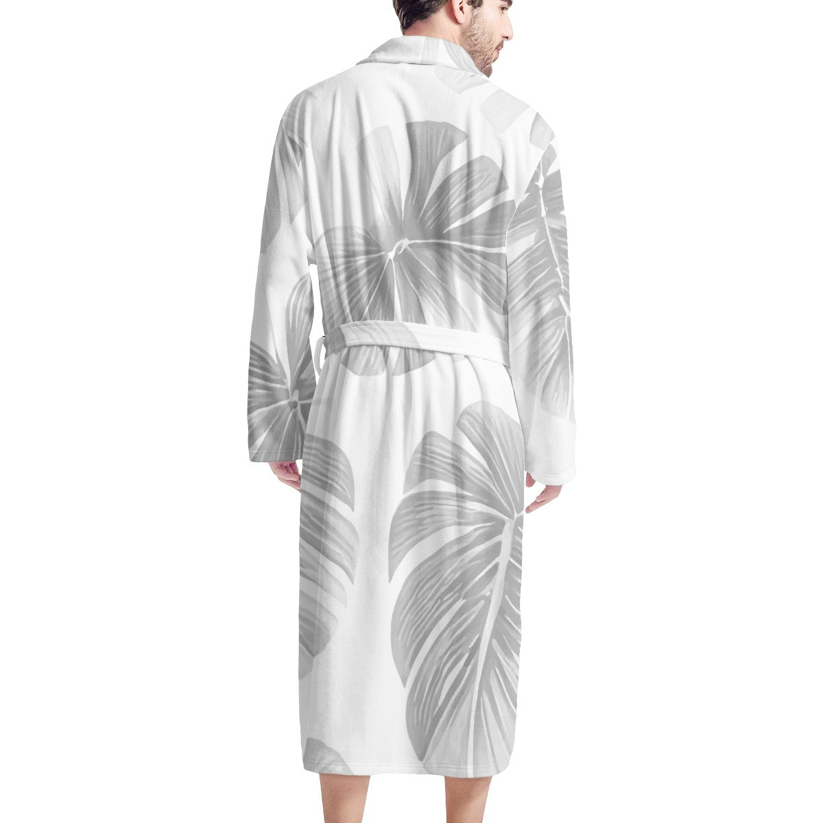 White Monstera Men's Bathrobe