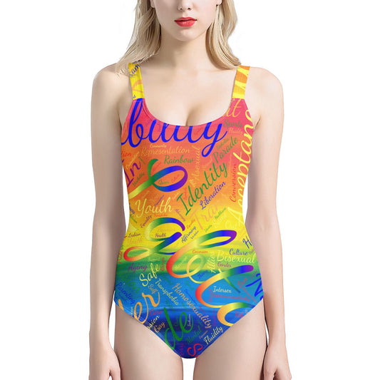 LGBTQ Word Cloud Women's One-Piece Halterneck Swimsuit