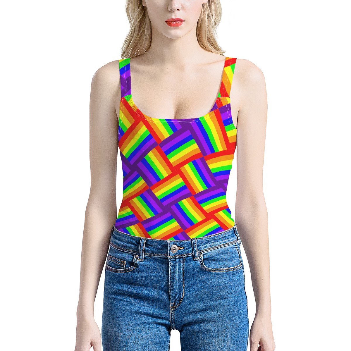 Rainbow Weave Women's One-Piece Halterneck Swimsuit